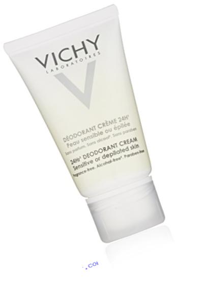 Vichy 24 Hour Dry-Touch Aluminum Free Deodorant Cream for Sensitive Skin or Depilated Skin, 40 ml.