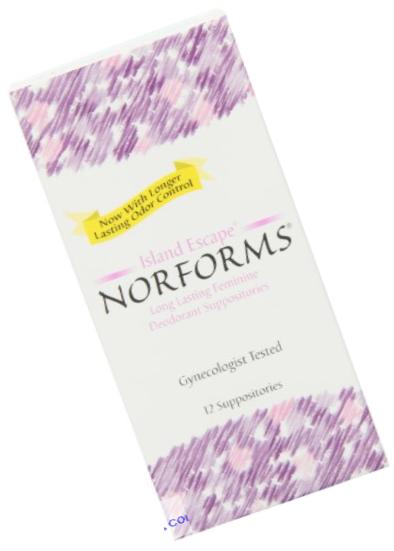 Norforms Deodorant Suppositories, Island Escape, 12 Count (Pack of 3)