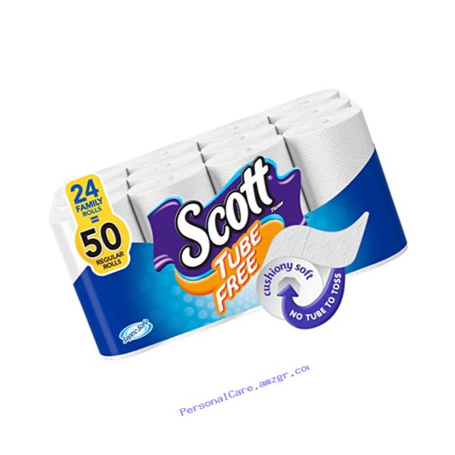 Scott Tissue Tube-Free Toilet Paper, Family Roll, 24 Rolls, Bath Tissue